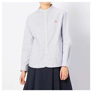 Japanese Brand "Danton" Striped Band Collar Shirt - Size M